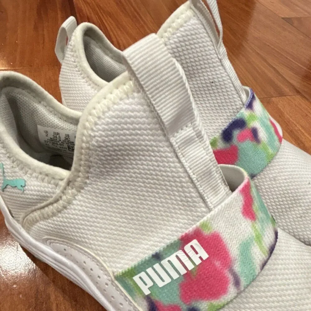PUMA Adelina Girls Kids White Multicolor Slip On Mesh Low Top Sneakers Sz 3